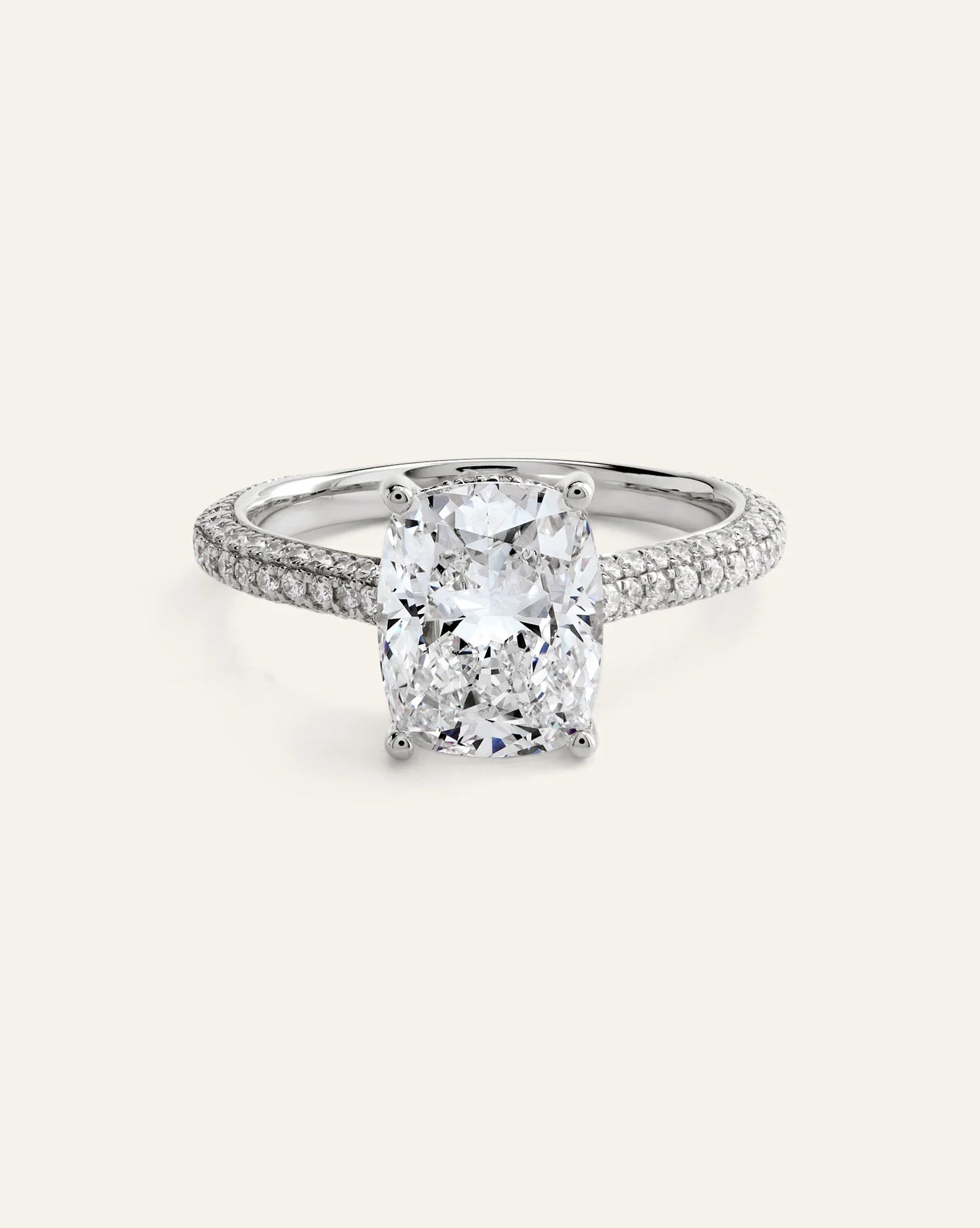 Lab Grown Diamond Elongated Cushion Pave Cathedral Engagement Ring - 3ct - 4 / Yellow Gold