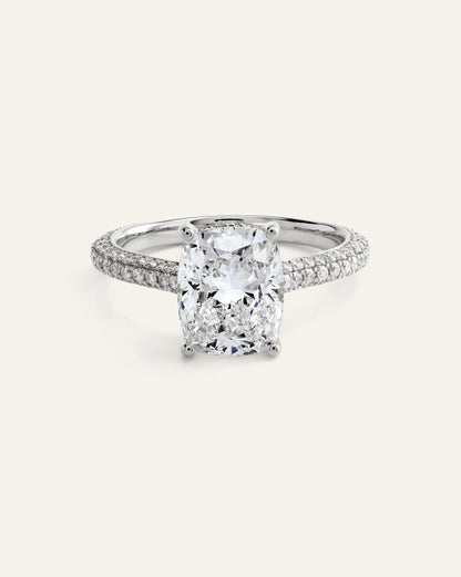 Lab Grown Diamond Elongated Cushion Pave Cathedral Engagement Ring - 3ct - 4 / Yellow Gold