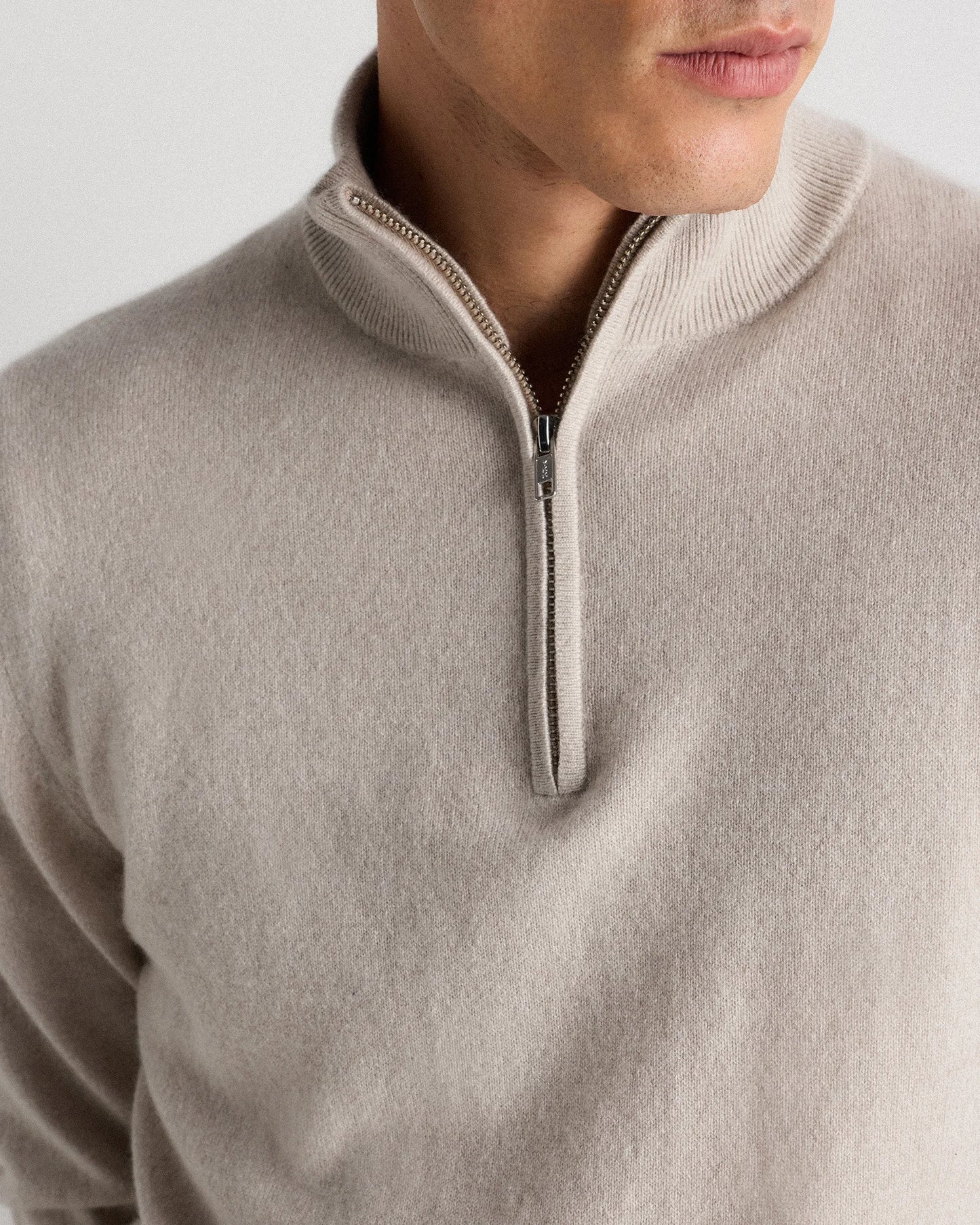 Mongolian Cashmere Quarter Zip Sweater - S / Olive Twist
