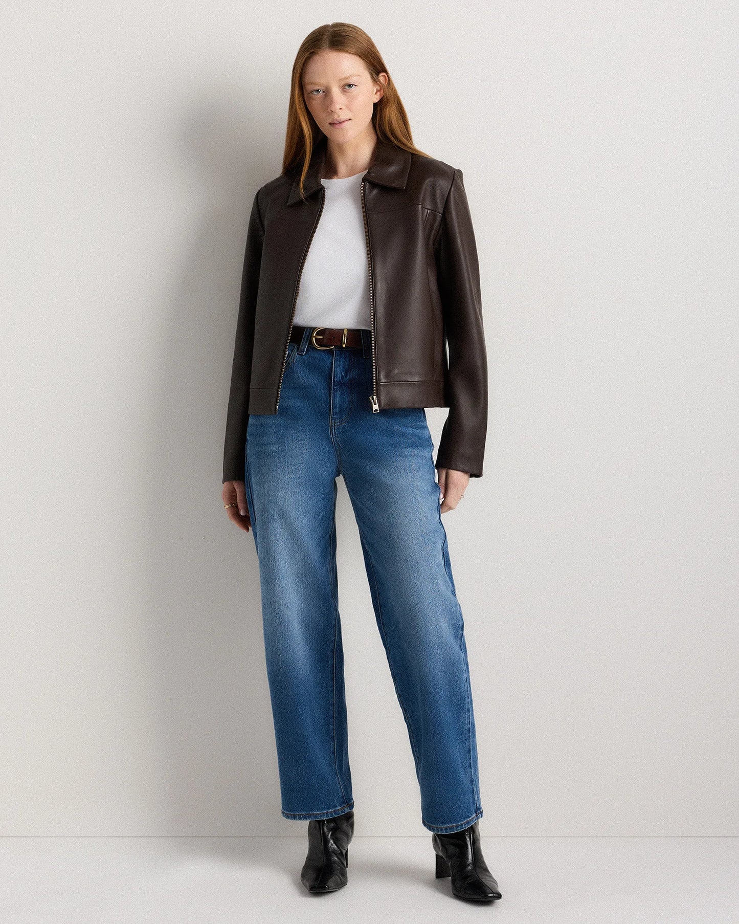 100% Leather Cropped Zip-Front Jacket - XS / True Black
