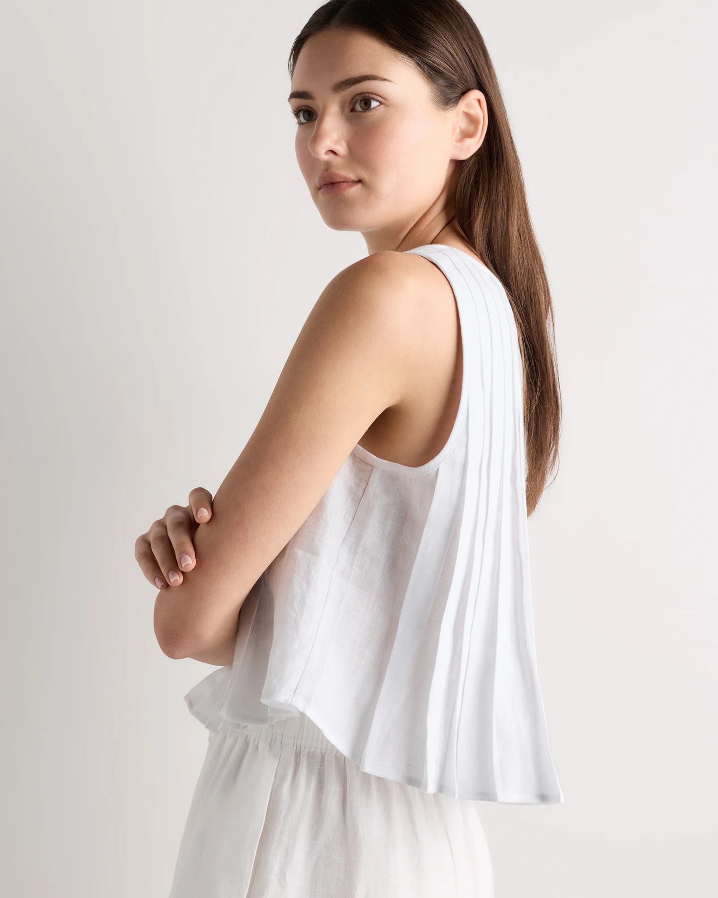 100% European Linen Pleated Tank - XS / Moonstone Blue