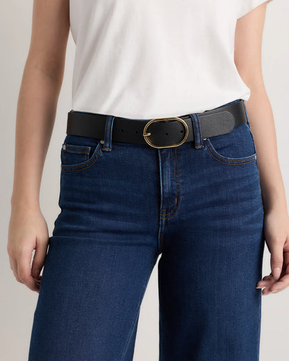 Cleo Oval European Leather Belt - XS / Black