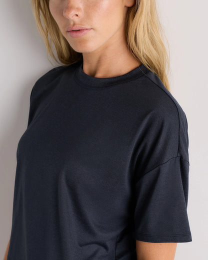 Flowknit Breeze Boxy Cropped Tee - XS / Heather Deep Navy