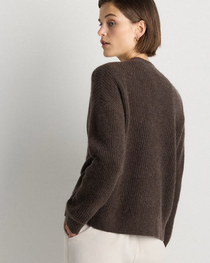 Mongolian Cashmere Fisherman Boxy Cropped Cardigan Sweater - XS / Faded Denim