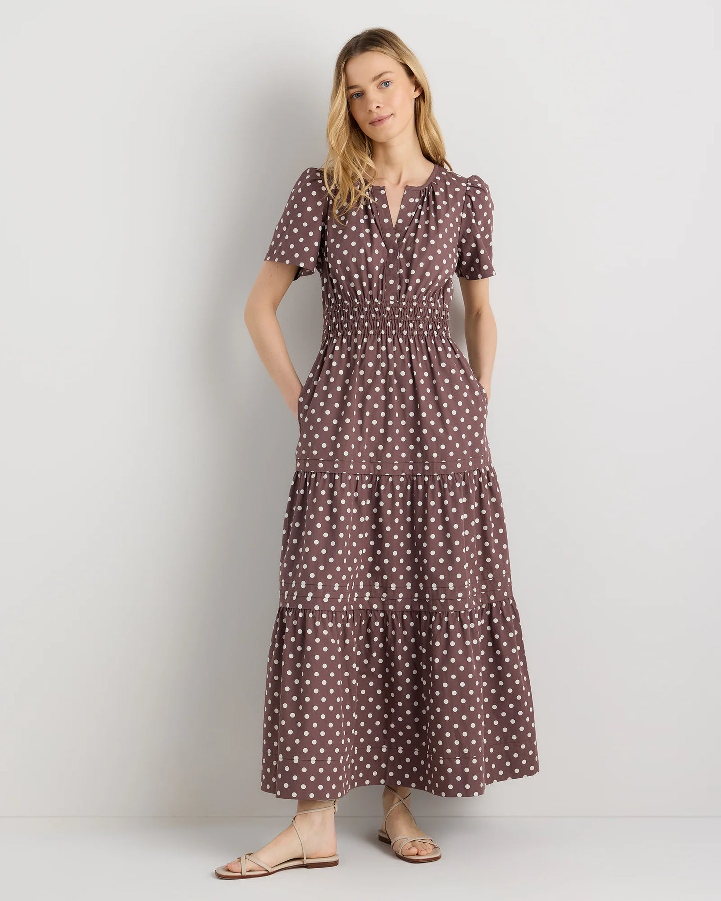 100% Organic Cotton Poplin Tiered Maxi Dress - XS / Riviera Blue Heirloom Floral