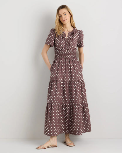 100% Organic Cotton Poplin Tiered Maxi Dress - XS / Riviera Blue Heirloom Floral