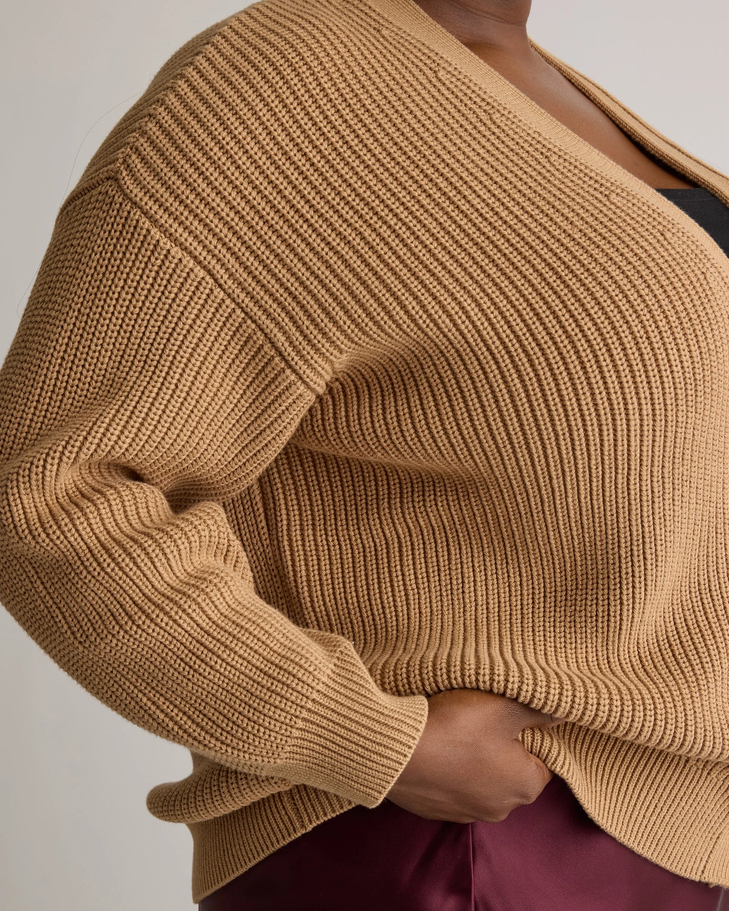 100% Organic Cotton Oversized Boyfriend Cardigan - 1X / Camel