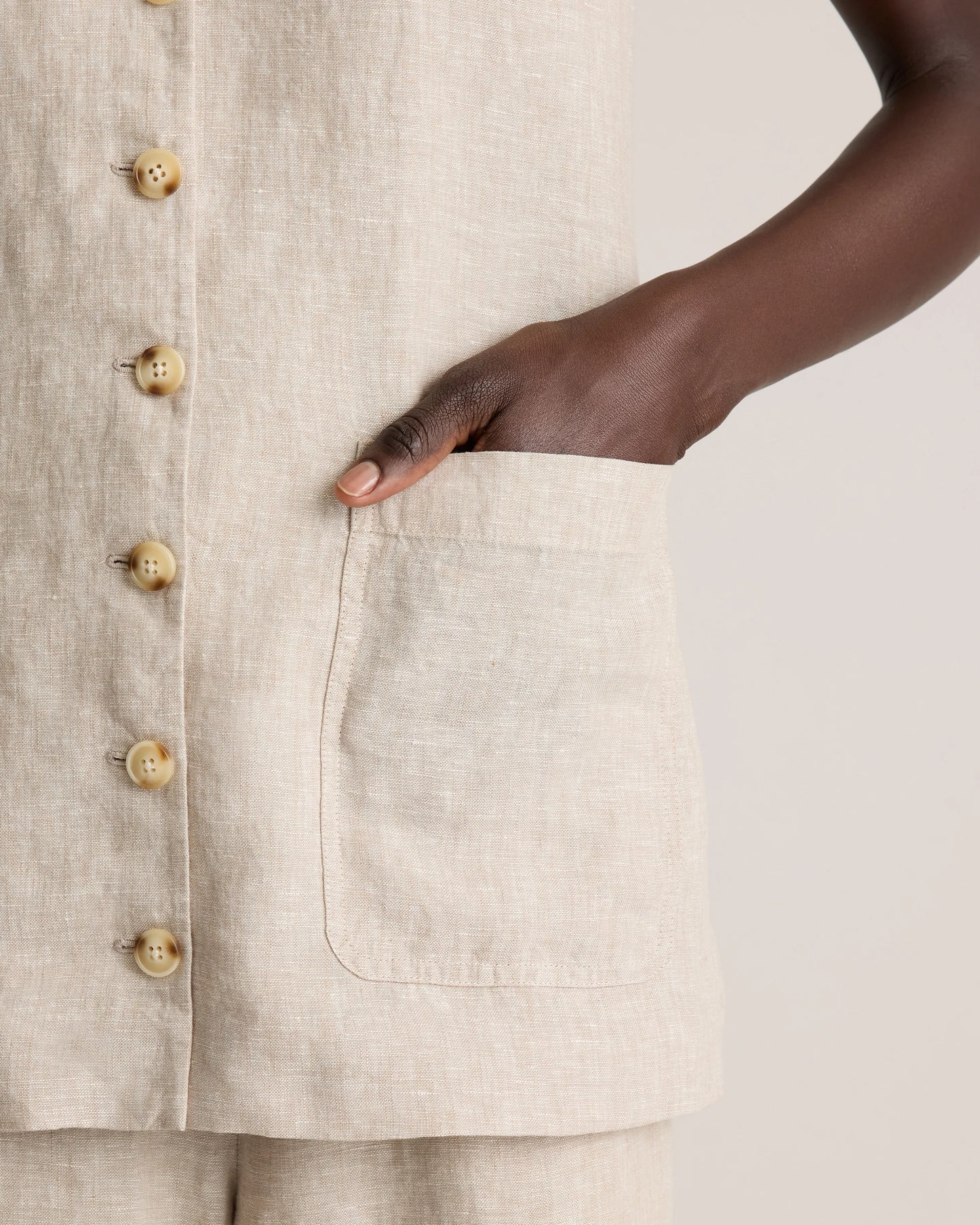 100% European Linen Longline Vest - XS / Taupe Brown Chambray