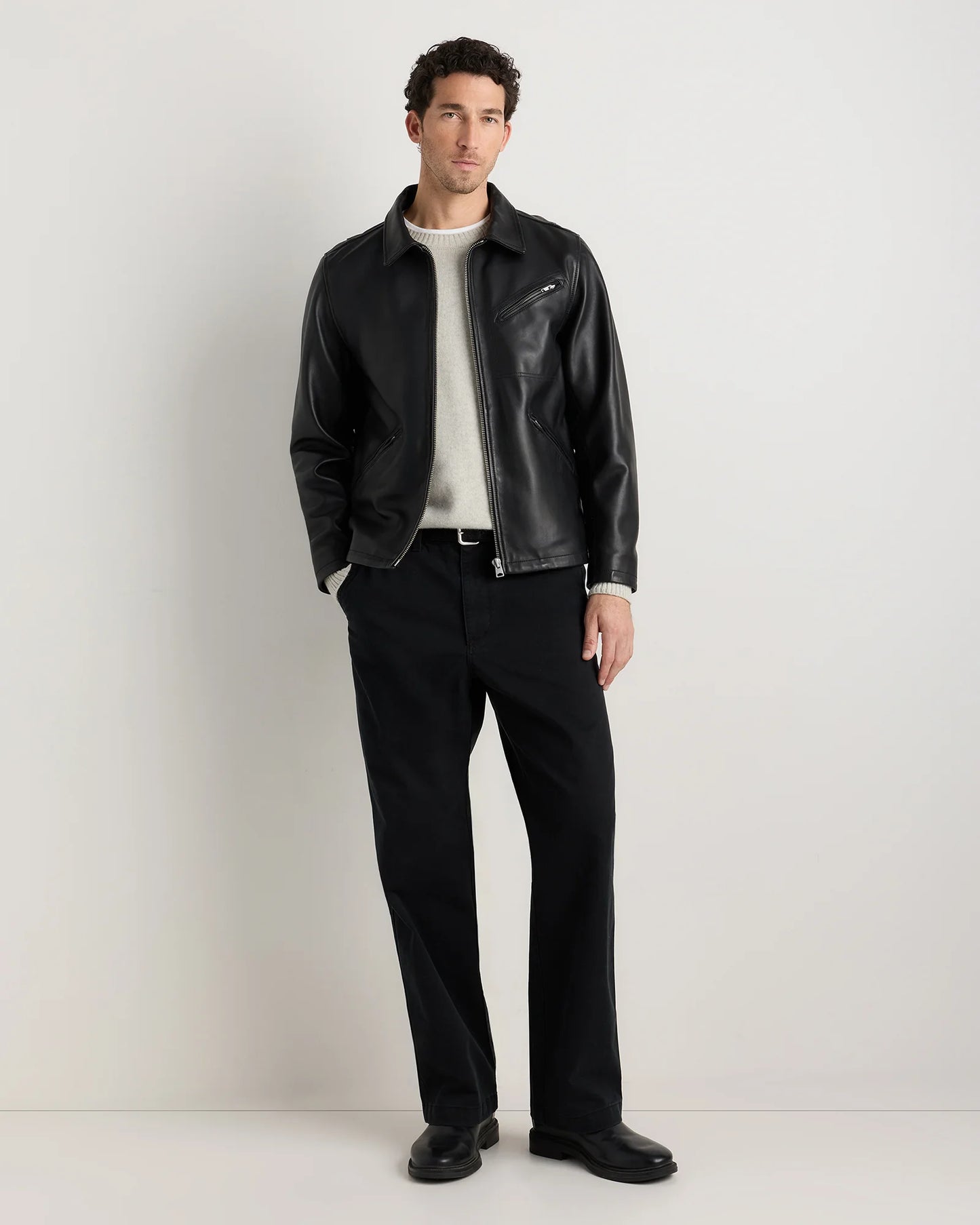 100% Washed Leather Moto Jacket - S / Dark Cognac Brown