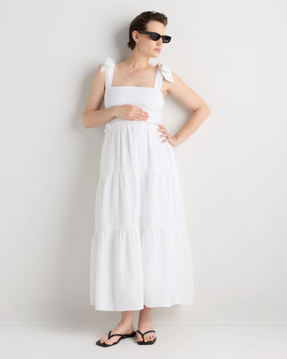 100% Organic Cotton Gauze Smocked Sleeveless Midi Dress - XS / Khaki Gingham