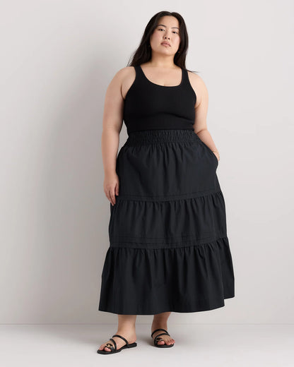 100% Organic Cotton Poplin Tiered Maxi Skirt - 1X / Black
