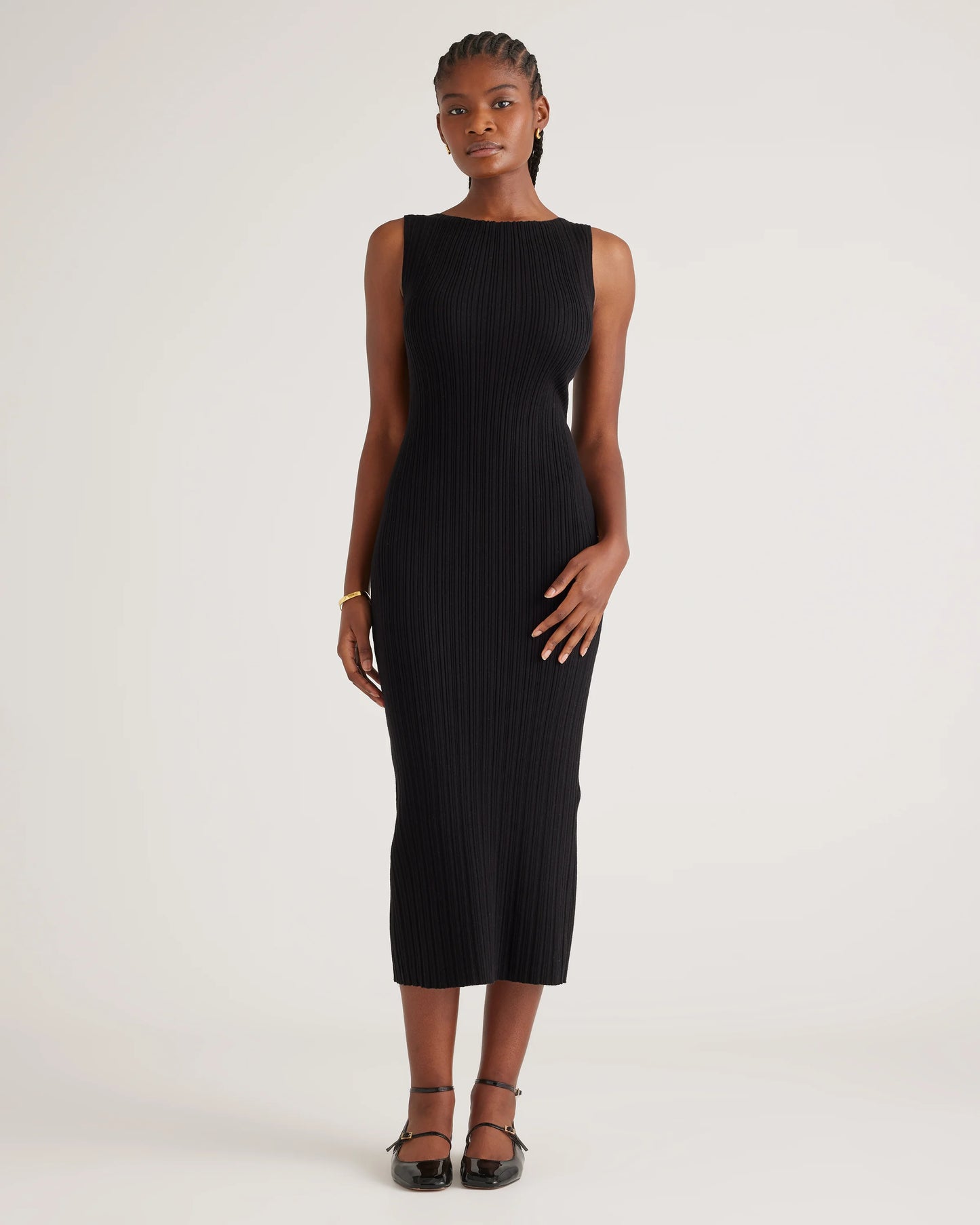 Cotton Cashmere Ribbed Sleeveless Midi Dress - XS / Heather Oatmeal