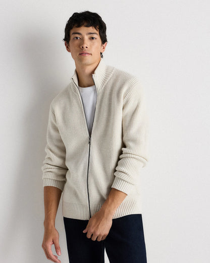 Australian Merino Wool Full Zip Sweater - S / Heather Bone