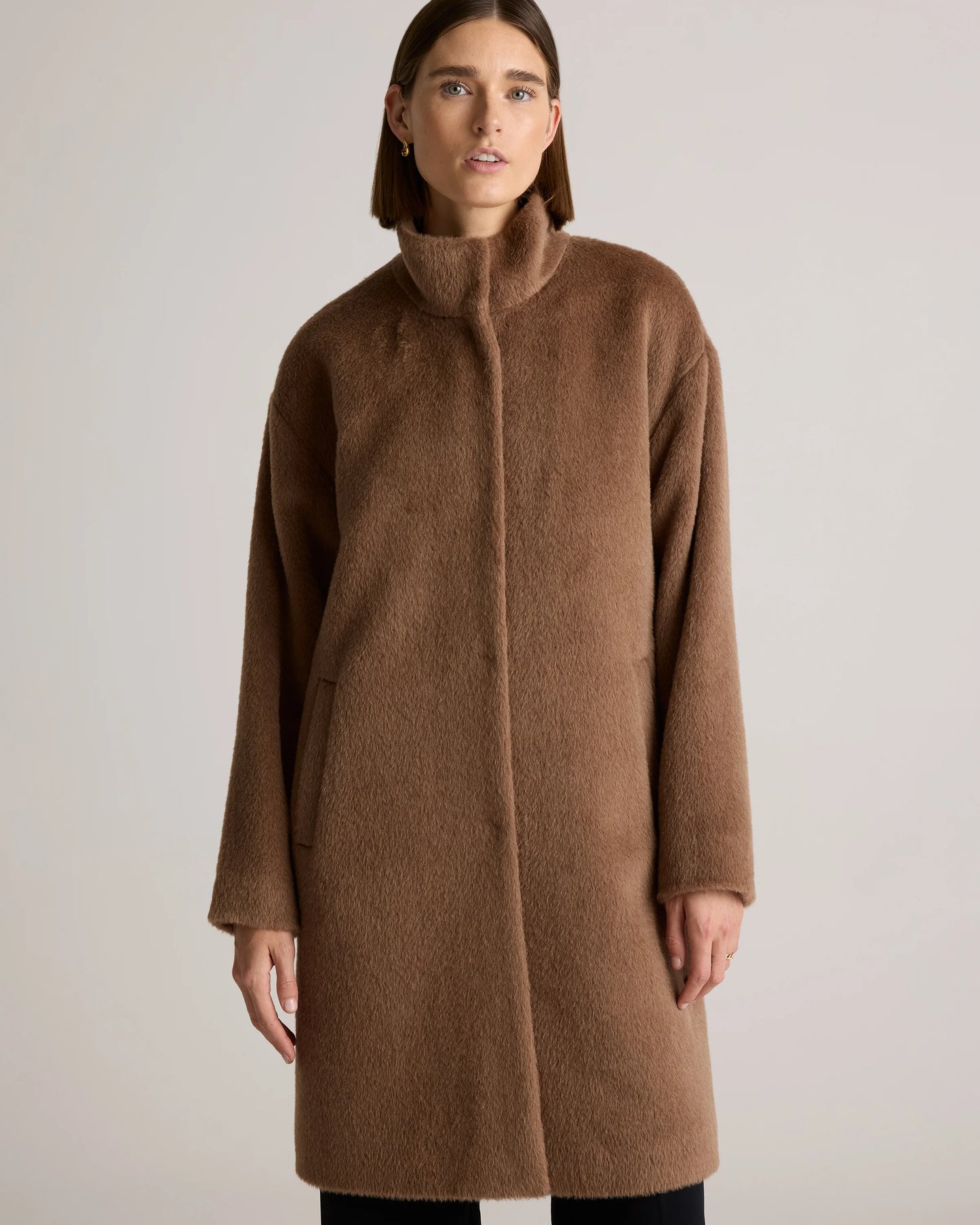 Alpaca-Wool Stand Collar Coat - XS / Rustic Brown