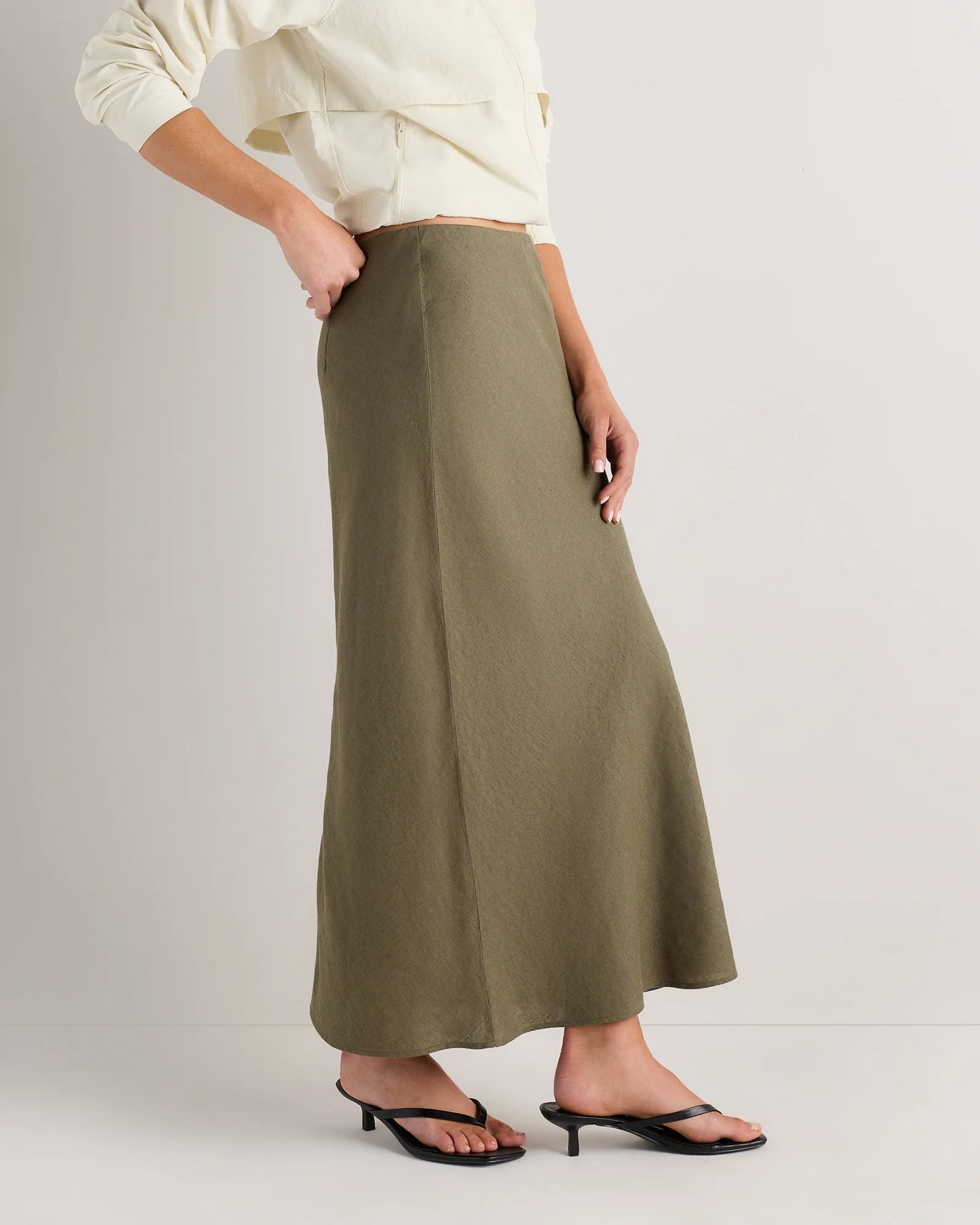 100% European Linen Midi Slip Skirt - XS / Bayberry Olive