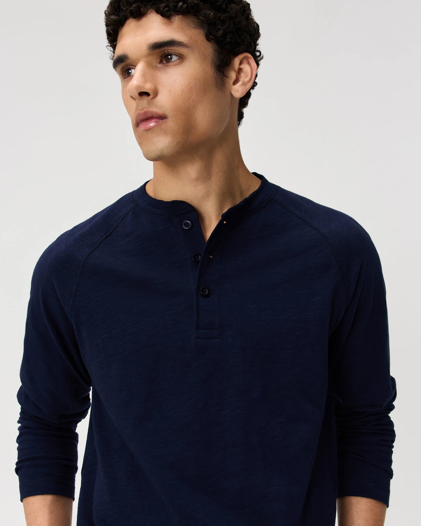 100% Organic Cotton Slub Long Sleeve Henley - S / Deep Navy