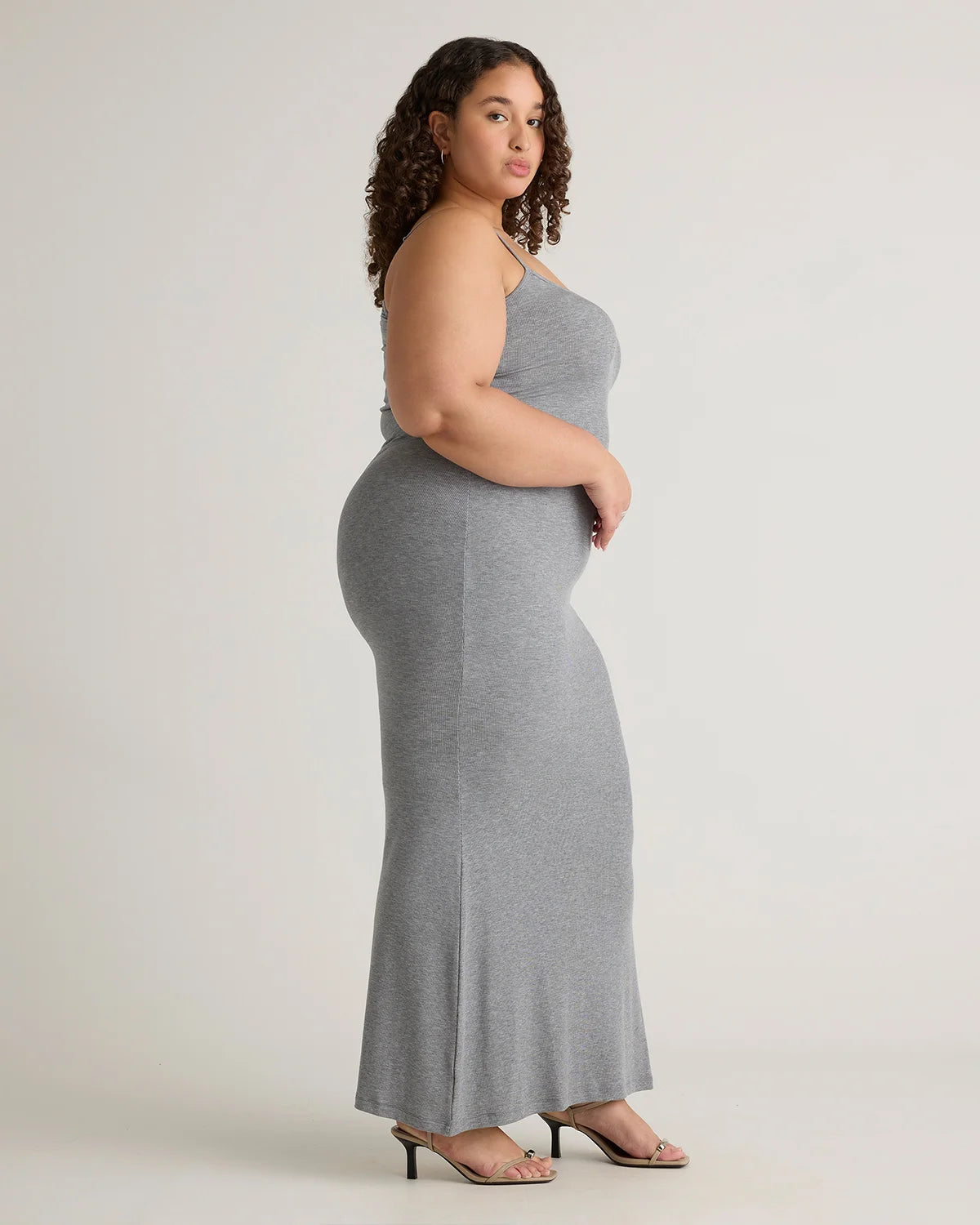 Tencel Rib Knit Maxi Slip Dress - 1X / Black