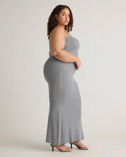Tencel Rib Knit Maxi Slip Dress - 1X / Black