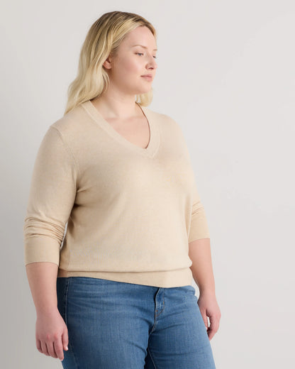 Lightweight Cotton Cashmere V-Neck Sweater - 1X / Black