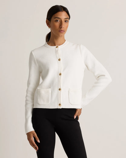 100% Organic Cotton Sweater Jacket - XS / Black/Ivory Colorblock