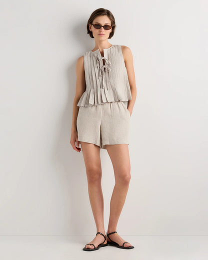 100% European Linen Pleated Tank - XS / Moonstone Blue