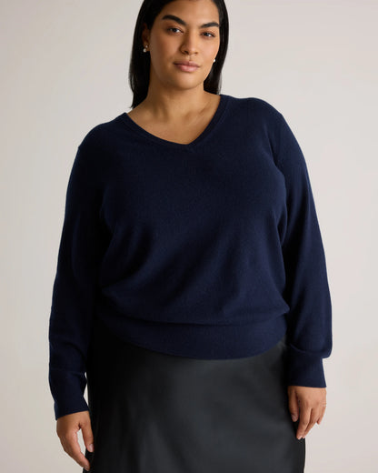 Mongolian Cashmere V-Neck Sweater - 1X / Heather Vintage Pink
