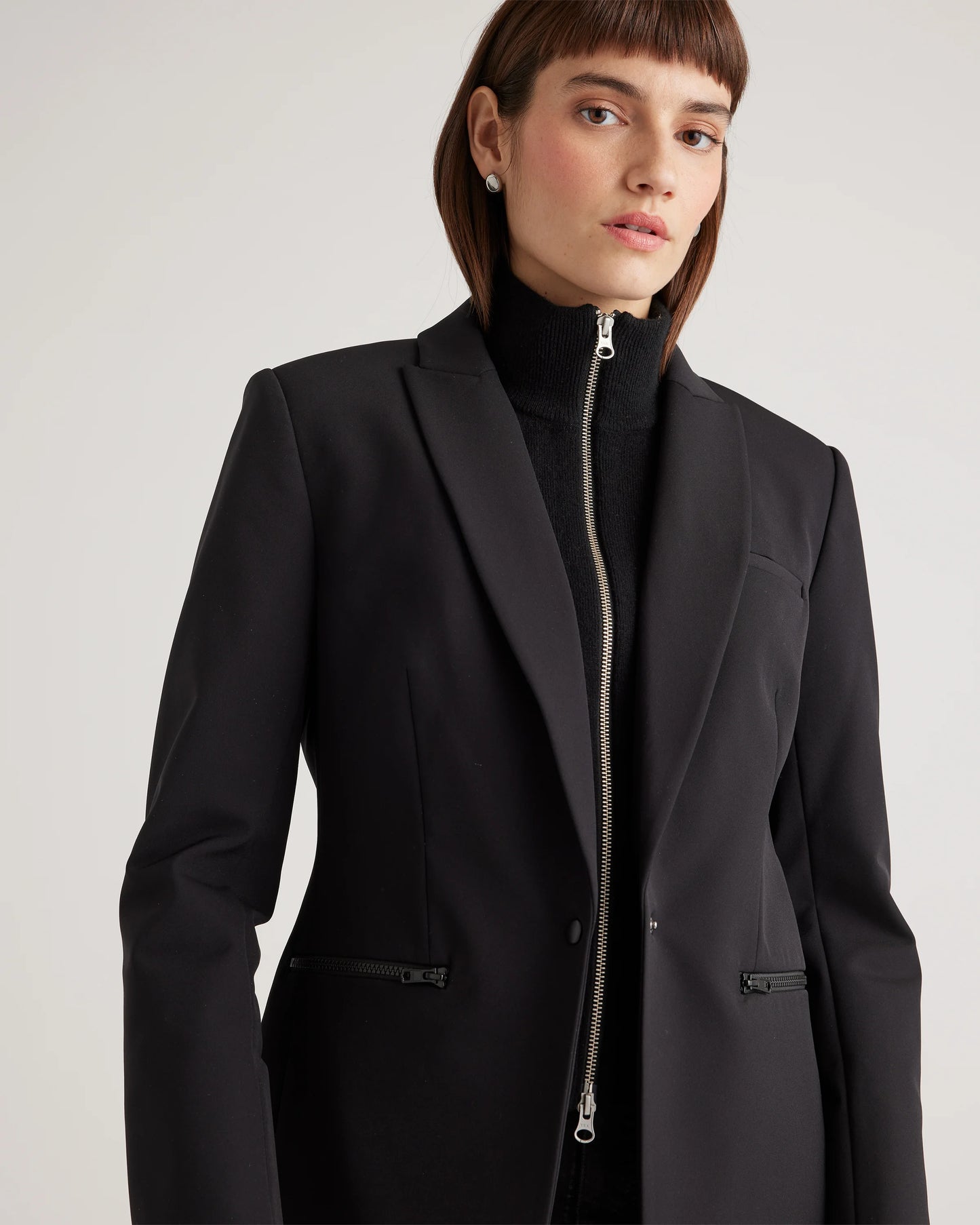 100% Mongolian Cashmere Ribbed Collar Blazer Insert - XS/S/M / Black