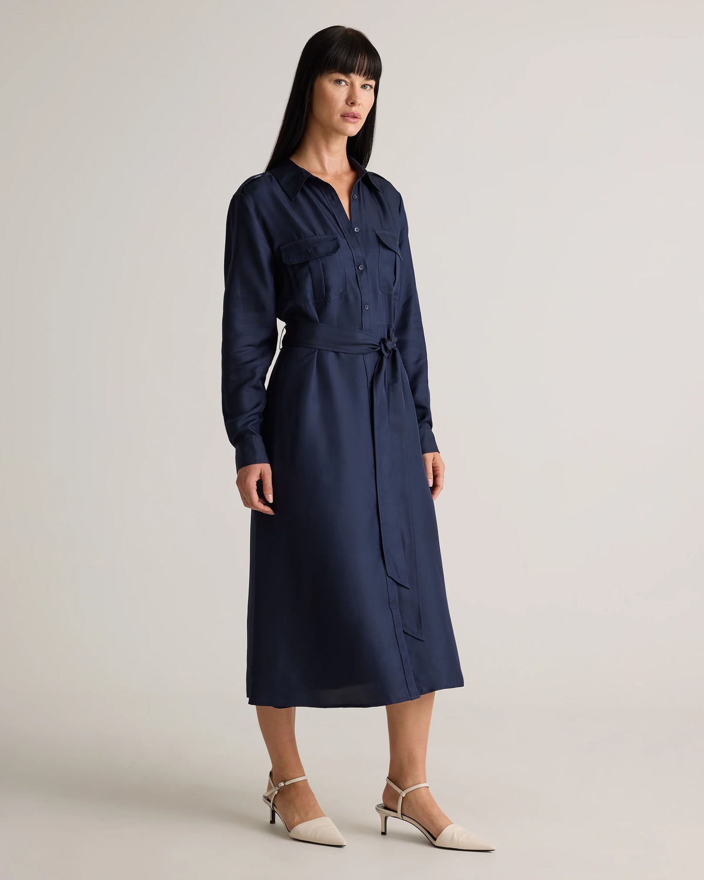100% Silk Twill Utility Shirt Dress - XS / Hot Fudge