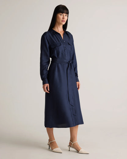 100% Silk Twill Utility Shirt Dress - XS / Hot Fudge