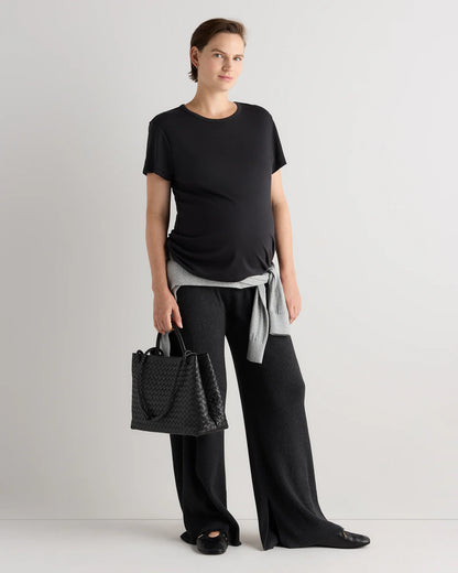 Cotton Modal Maternity Crew Neck Tee (2-pack) - XS / Black/Redwood Brown