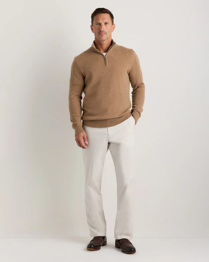 Mongolian Cashmere Quarter Zip Sweater - S / Olive Twist