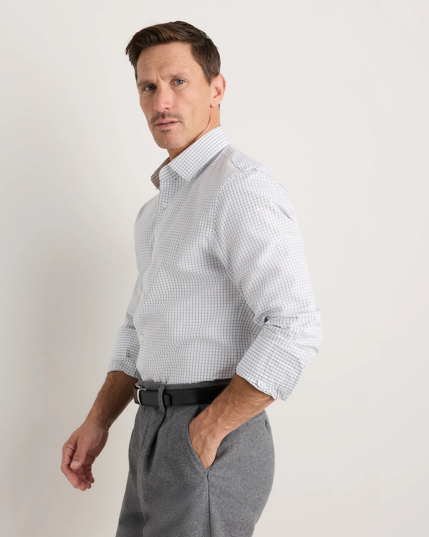 Organic Cotton Stretch Poplin Dress Shirt - S / Light Blue Stripe
