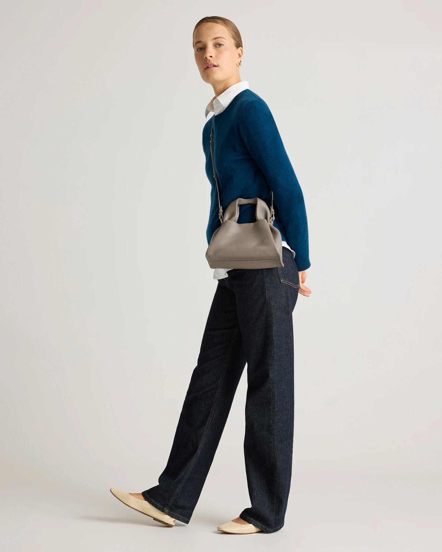 Italian Leather Trapeze Crossbody - One Size / Moonstone Blue