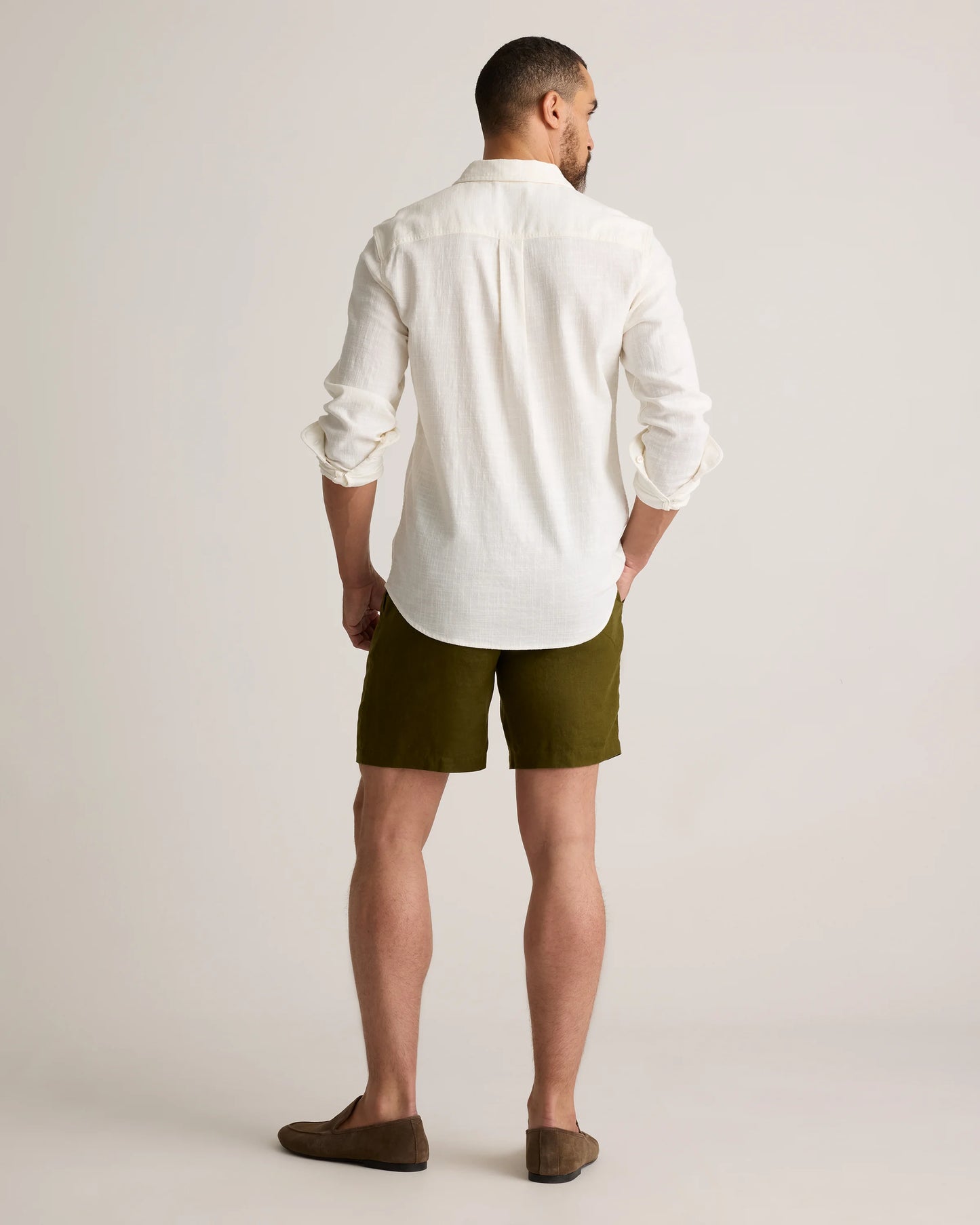100% European Linen Shorts - 8" - S / Martini Olive