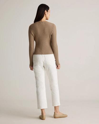 Eco-Knit Cropped Rib Cardigan - XS / Warm Taupe