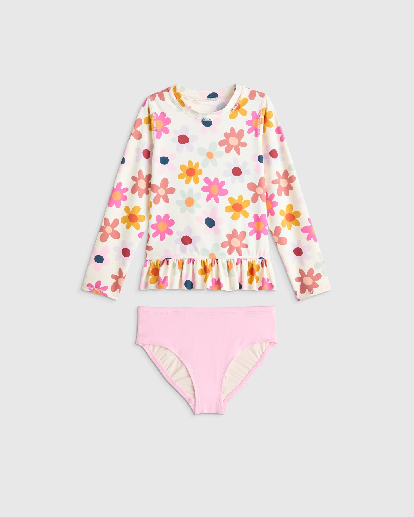 Long Sleeve Ruffle Rash Guard Two-Piece Swimsuit - 6 / Poolside Floral