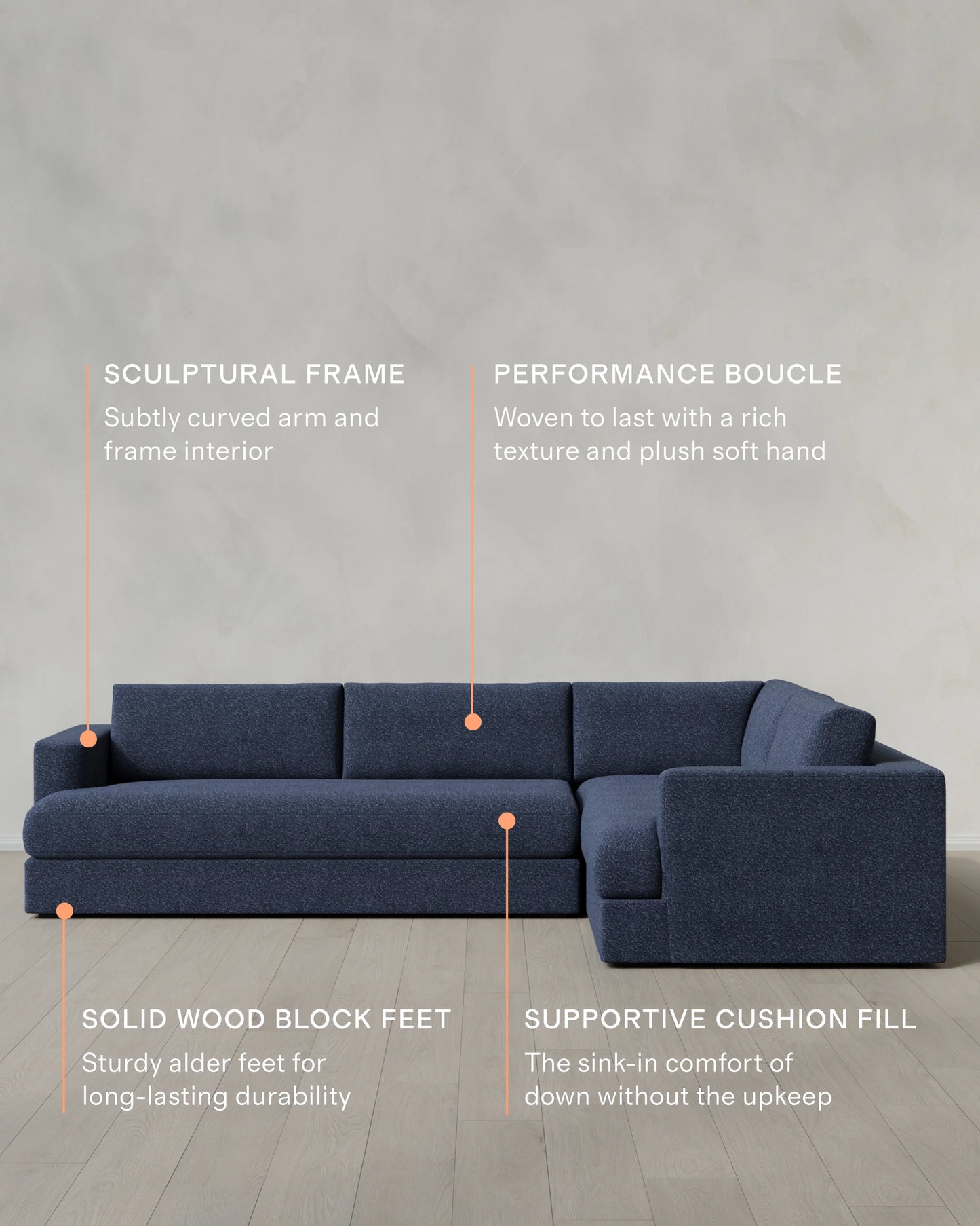 Sierra Curved Arm L Sectional in Performance Boucle - Right Arm / Mushroom