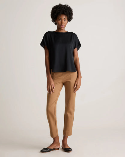 Washable Stretch Silk Split Hem Tee - XS / Ivory