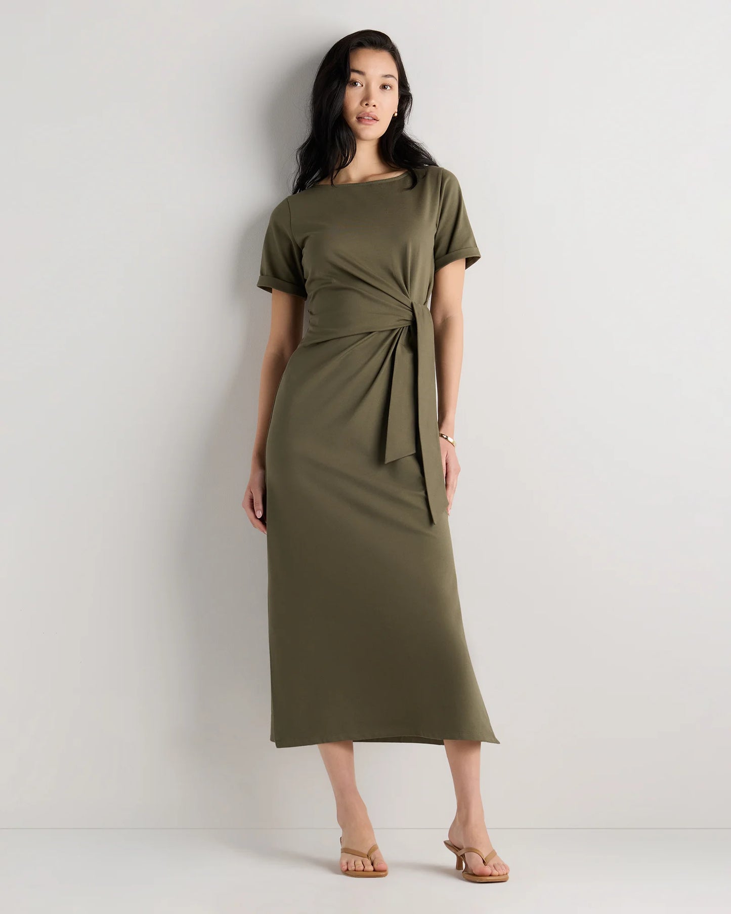 Stretch Cotton Jersey Side Tie Midi Dress - XS / Spiced Orange