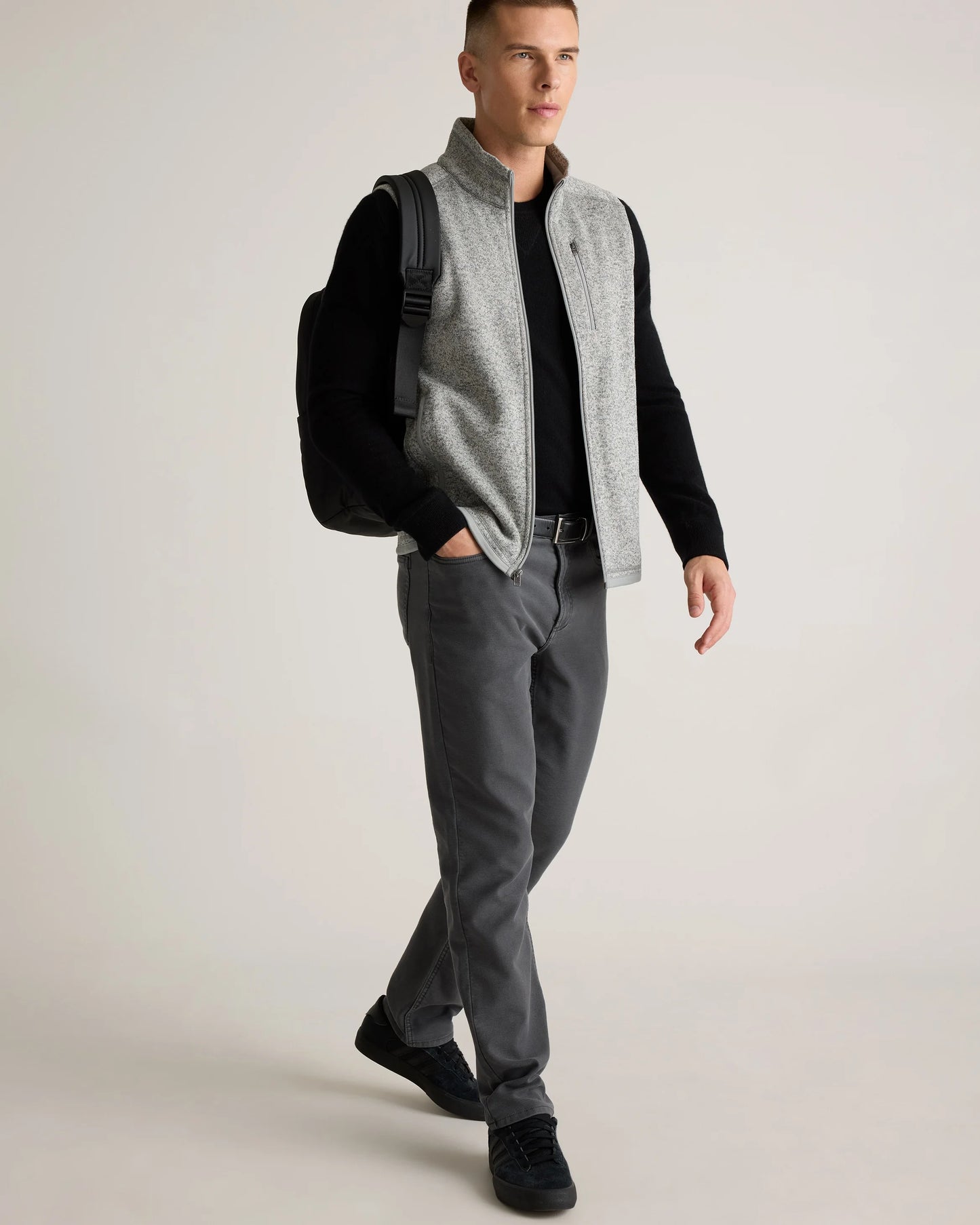 Sweater-Knit Fleece Full-Zip Vest - S / Heather Mineral Green