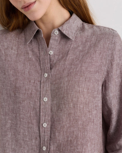 100% European Linen Long Sleeve Shirt - XS / Blue Pinstripe