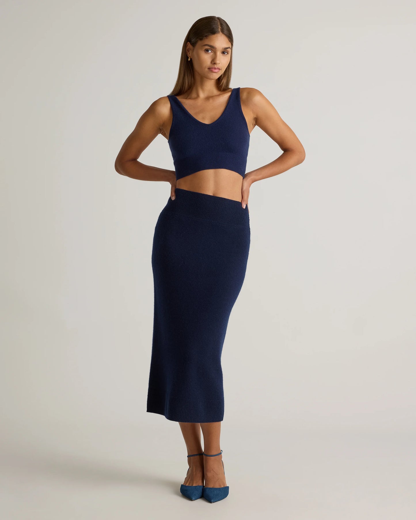 Mongolian Cashmere Fitted Midi Skirt - XS / Brown