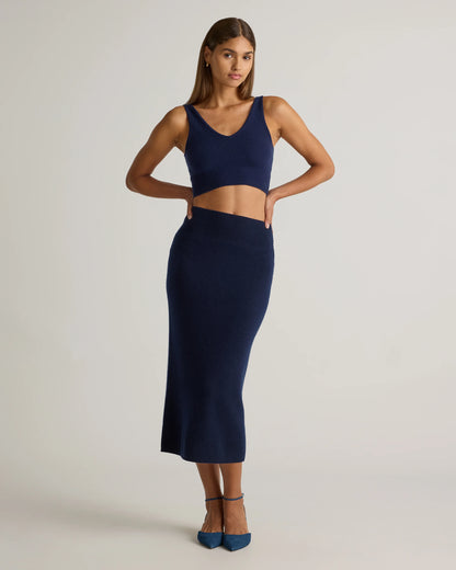 Mongolian Cashmere Fitted Midi Skirt - XS / Brown