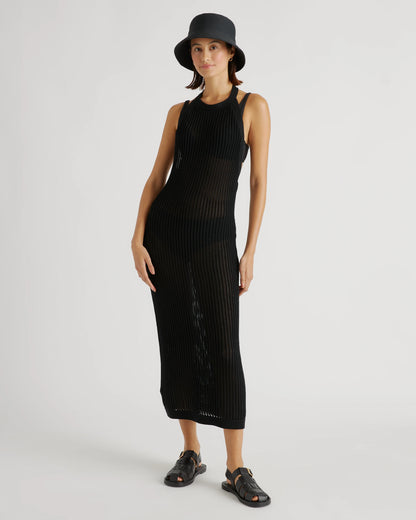 100% Organic Cotton Open-Knit Cover-Up Maxi Dress - XS / Beige