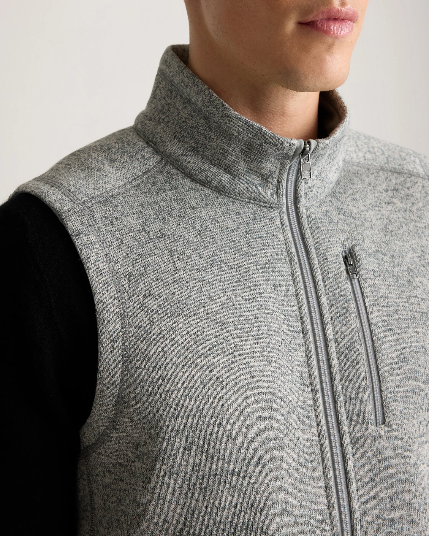 Sweater-Knit Fleece Full-Zip Vest - S / Heather Mineral Green