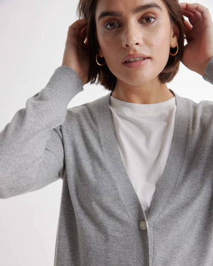 Lightweight Cotton Cashmere Cardigan - XS / Heather Oatmeal
