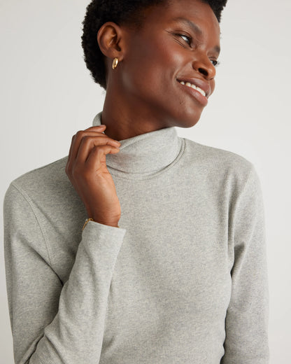 Organic Cotton Micro-Rib Turtleneck - XS / Taupe Brown