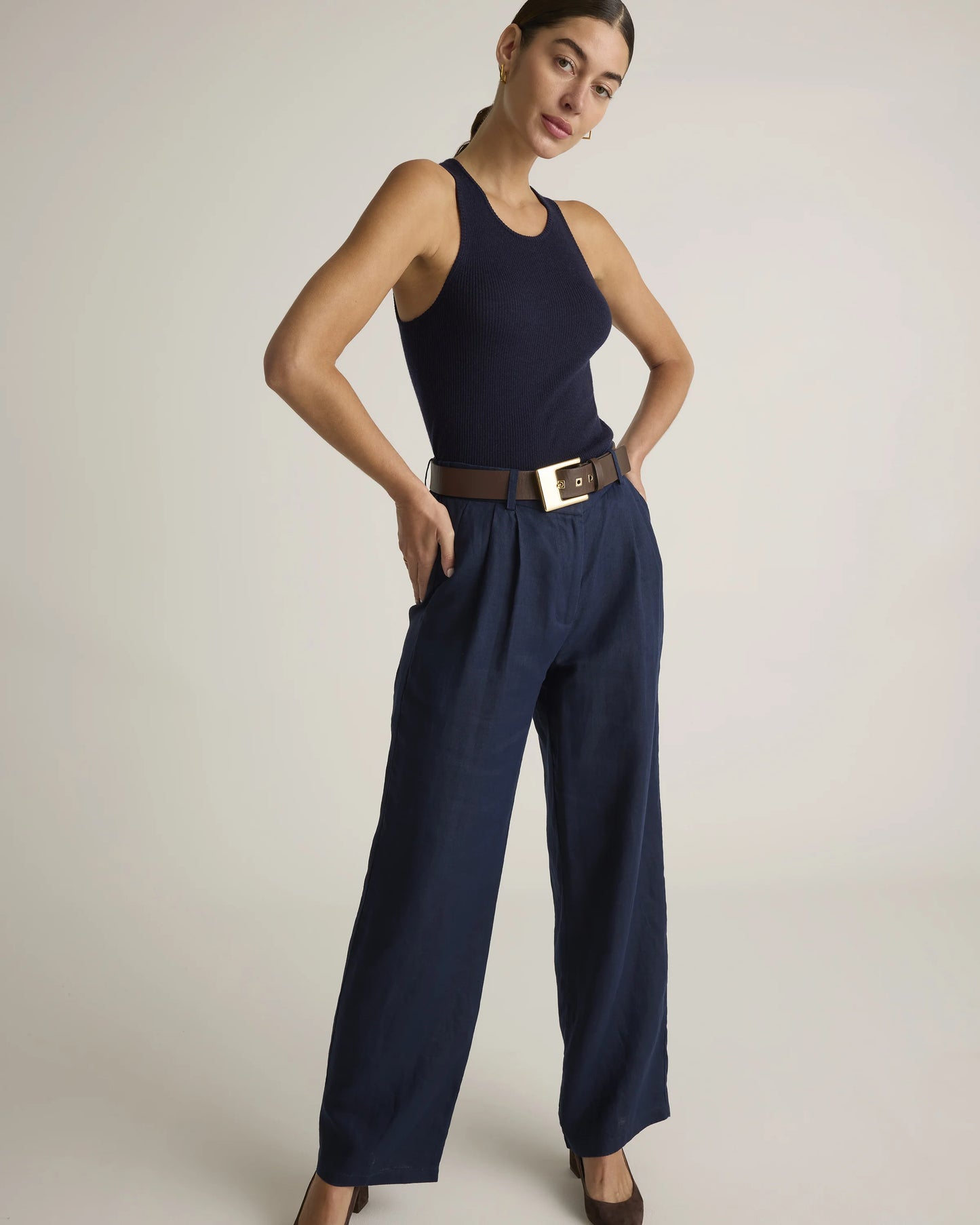 100% European Linen Pleated Trouser - 0 / Bayberry Olive