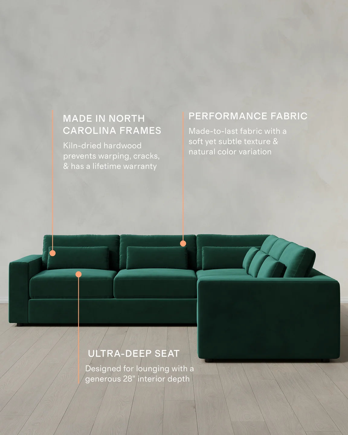 Ashford Deep Seat L Sectional in Performance Velvet - 119x119 / Taupe