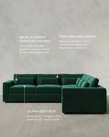 Ashford Deep Seat L Sectional in Performance Velvet - 119x119 / Taupe